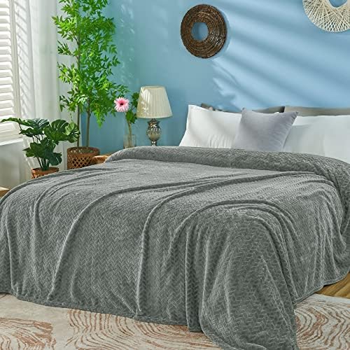 inhand Grey Fleece King Blanket for Bed, Super Soft Flannel Cozy
