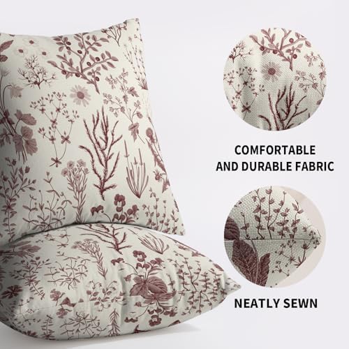 Burgundy Floral Pillow Covers 18X18 Set of 2, Spring Flower