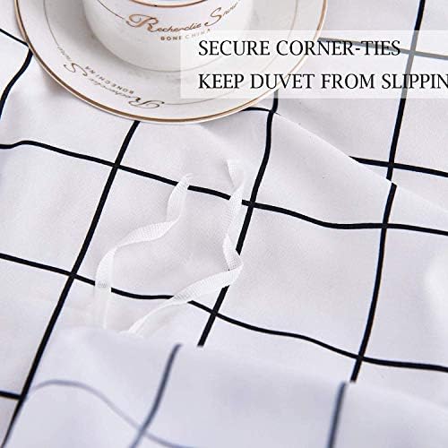 Twin Size Duvet Cover Set, White Plaid Microfiber Down Quilt Bedding