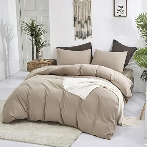 Luxlovery Khaki Comforter Set King Cream Coffee Bedding Comforter Dark