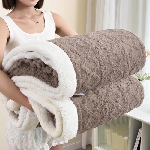 King Size Soft Cozy Sherpa Blanket,Khaki Fleece Throw,108"x90"