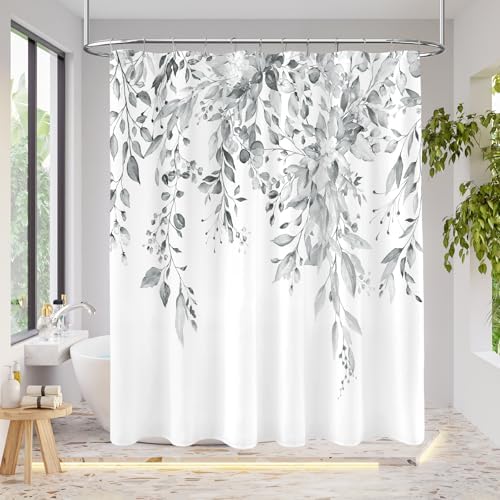 Grey Eucalyptus Fabric Shower Curtain for Bathroom, 72x72