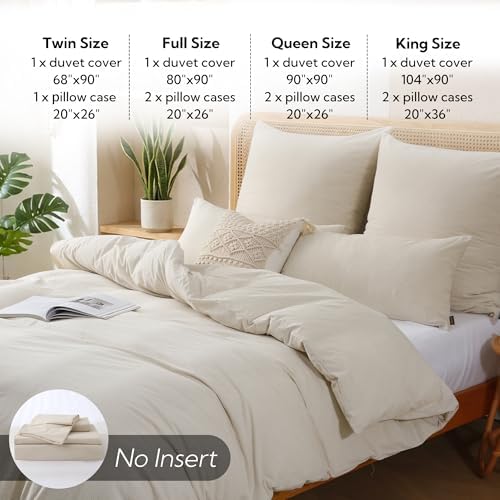 MILDLY Beige Striped Duvet Cover Set with Hidden Dual Zipper 8 Corner