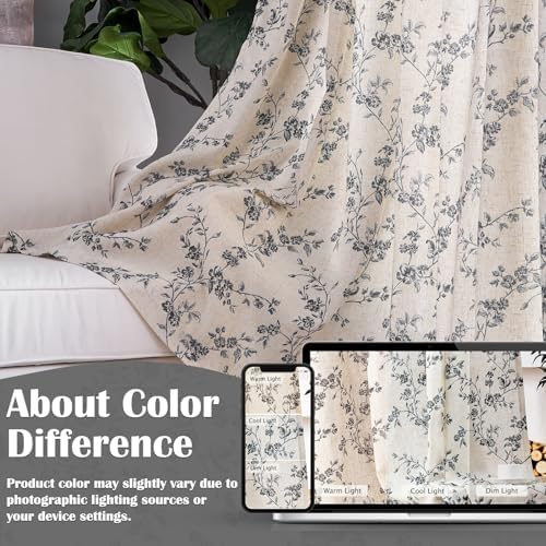 Lazzzy Black Vintage Floral Linen Curtains Farmhouse 38W X 63L 2