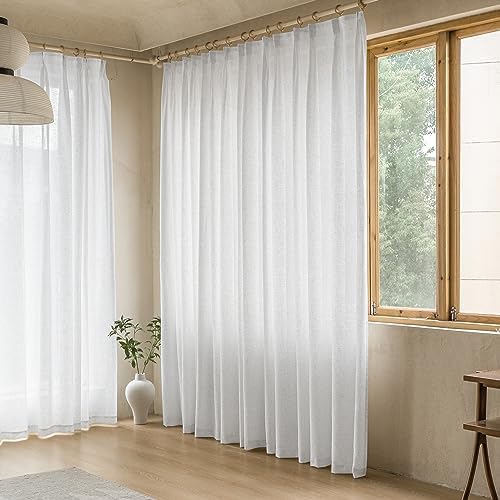 MAIHER Beige White Pinch Pleat Semi Sheer Curtains 120 Inches Long 1