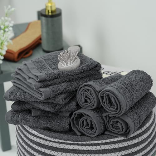 Tens Towels 60 Piece Washcloths Set, 12x12 Inches, Dark Grey