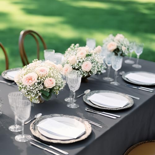 NEWISHER Oval Gray Tablecloth 60 x 102 inch, Polyester Oval Table