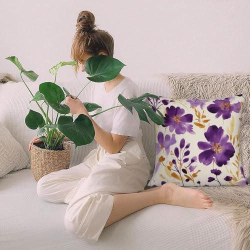 Watercolor Flower Throw Pillow Covers Violet Gold Flower Pillow Cover