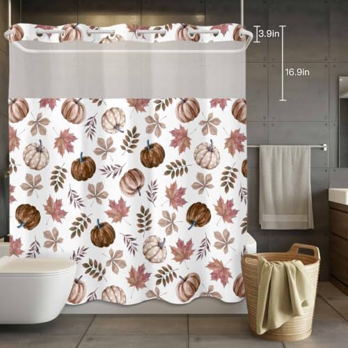 No Hook Vintage Pumpkins Fall Shower Curtain with Snap in Liner Set