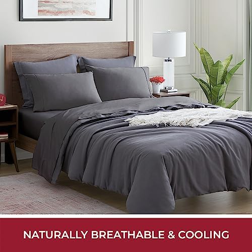 Mellanni 400TC Cotton Sateen Sheets, King Gray, 4 Piece Set