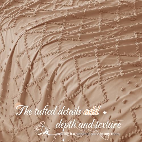 Manyshofu Taupe Tufted Duvet Cover Set, 5 Piece Boho King Bedding