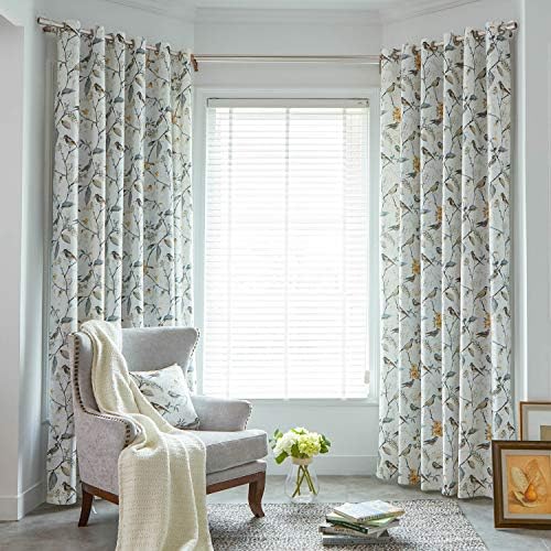 VOGOL Gray Bird Print Linen Textured Curtains, 52 x 63, 1 Panel