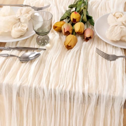 Ivory Cheesecloth Table Runner Farmhouse Fall Table Runner 10ft