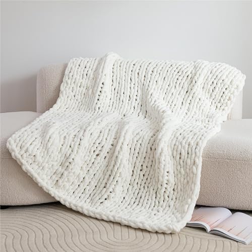 Chunky Knit Blanket Throw for Couch 50"×60" Cream