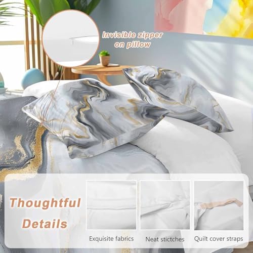 Gray Ombre Marble Bedding 3 Piece Duvet Cover Set Queen Size, Abstract