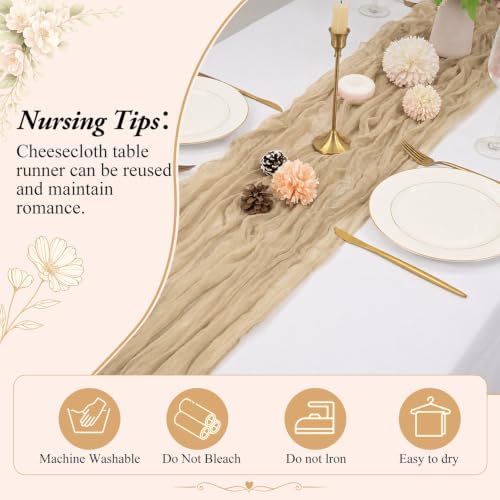 10 Pack Beige Cheesecloth Table Runner 17x108 Inch Gauze Boho Fabric