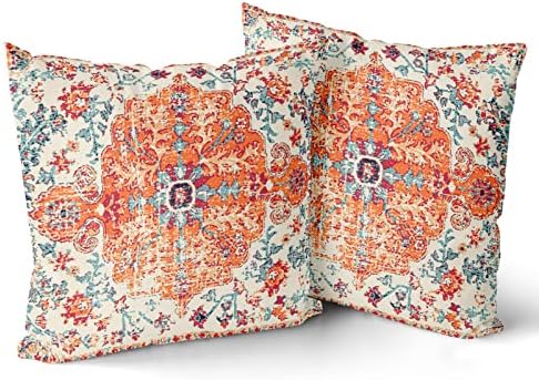 Orange Blue Ethnic Boho Throw Pillow Covers 20x20 Inch Decorative