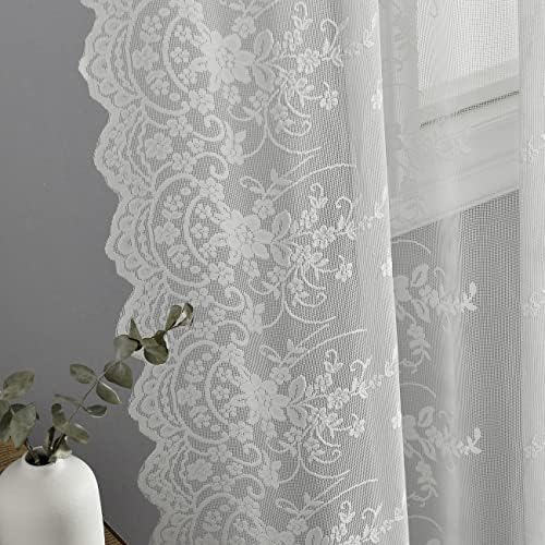 Kotile Long Ivory Floral Lace Curtains for Living Room 52x108 Inch 2