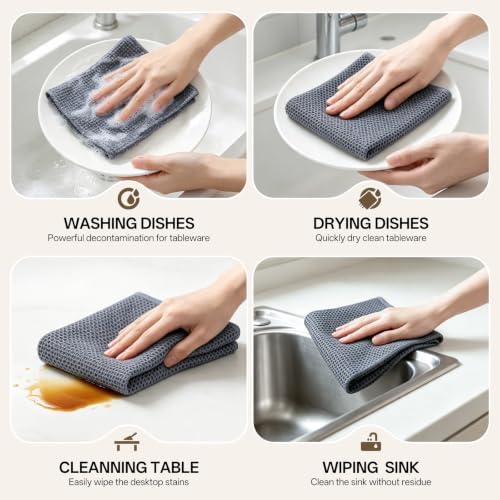 100% Cotton Waffle Kitchen Dish Towels Dark Gray 12 * 12 7 Pack