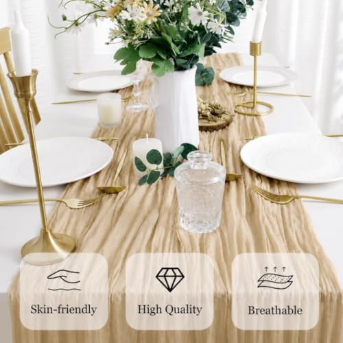 10 Pack Beige Cheesecloth Table Runners, 10FT (22×120 Inch) Boho Gauze