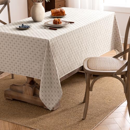 MIULEE Natural Beige Rectangle Cross-Star Textured Table Cloth 60x84