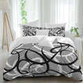Grey Geometric Duvet Cover Set Queen Size,Retro Black White Abstract