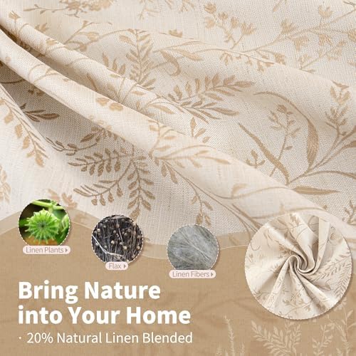 BGment Oatmeal Linen Floral Pattern Curtains 52 x 84 Inch 2 Panels