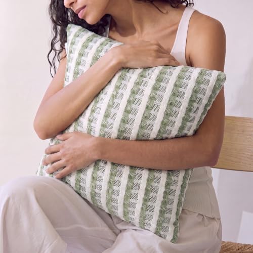 Decorative Throw Pillow Covers 18x18 Plaid Sage Green Pack of 2 for