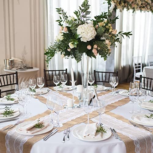 Chumia 12 Pcs 12 x 108 Inch Wedding Burlap Table Runners with White