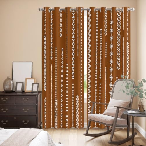 Vintage Brown Window Curtains 96 Inch Length 2 Panels Set, Rustic