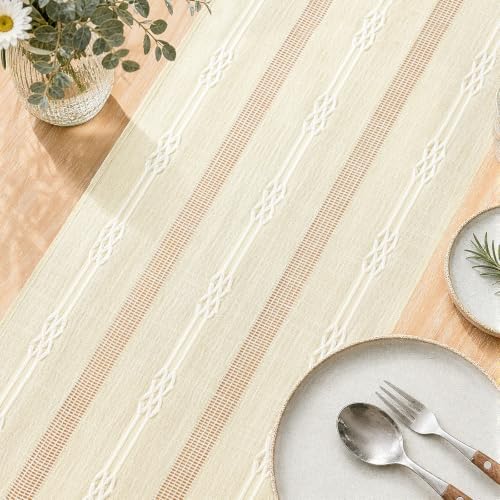 Rustic Linen Farmhouse Table Runner, Woven Boho Table Runner 13" ×