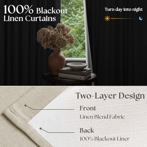 Extra Wide Oatmeal Beige Blackout Sliding Glass Door 108 Inch Curtains