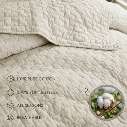 R.SHARE Beige 100% Cotton Quilt Set California King Size, Textured