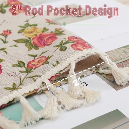 1 Pair Floral Linen Curtains Rustic Country Style Light Filtering Rod