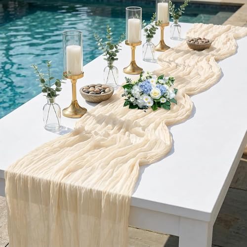 10 Pack Ivory 17 x 108 Inch Cheesecloth Table Runner - Boho Gauze