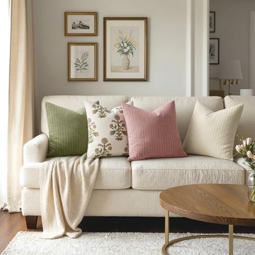 MIULEE Set of 2 Cream Textured Striped Throw Pillow Covers 20x20 Inch