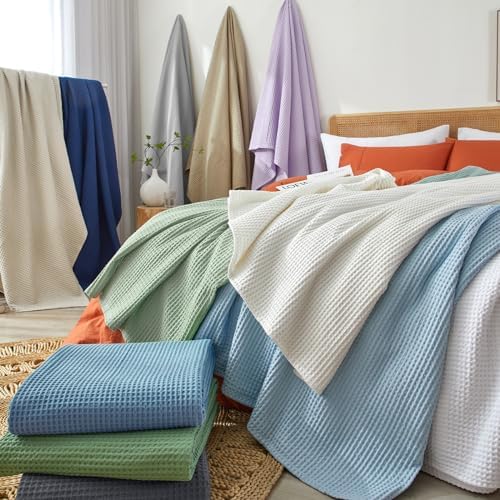 PHF 100% Cotton Waffle Blanket Lightweight Breathable, King Size