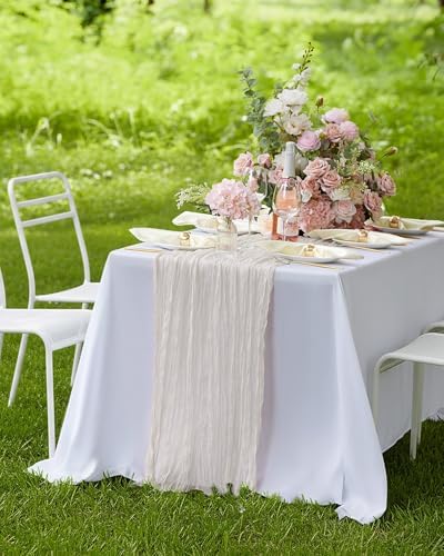 Pureegg 2 Pack Cheesecloth Table Runner 120 Inch Ivory