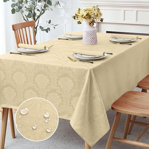 Romanstile Jacquard Rectangle Tablecloth 60 x 84 Inch, Beige