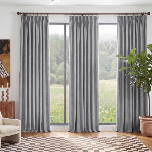 NICETOWN PRO 100% Full Blackout Curtains for Living Room, Gray Faux