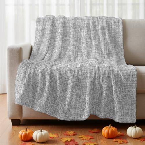 Rustic Light Gray Throw Blanket Farmhouse Solid Color Flannel Fleece
