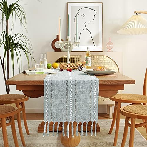 Chassic Rustic Farmhouse Style Linen Table Runner, Boho Handmade