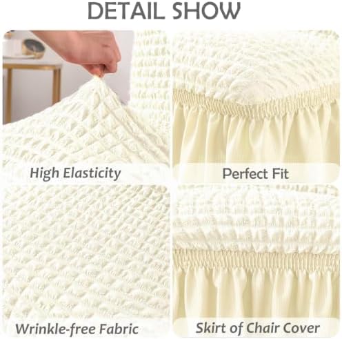 6 Pack Stretch Elastic Dining Chair Covers with Skirt, Washable, Ivory