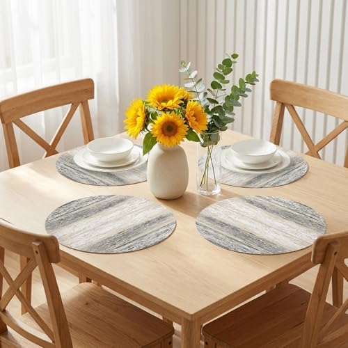 Vintage Wood Planks Faux Leather Placemats Set of 6, 15in, Waterproof
