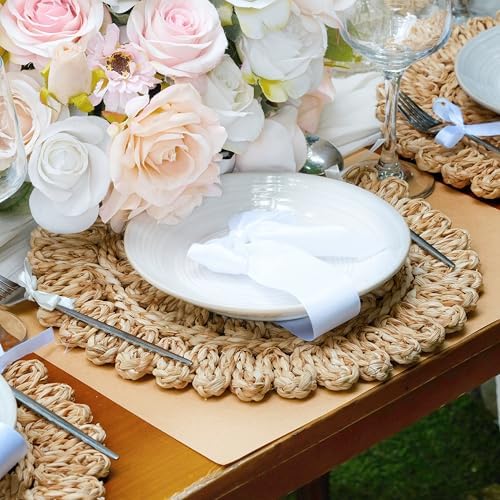 13.8" Set of 8 Corn Husk Woven Round Placemats by DaiVuCrafts