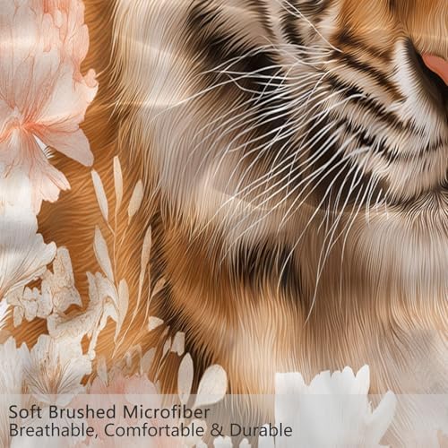 King Duvet Cover Set Animal Tiger Flower Soft Microfiber Reversible