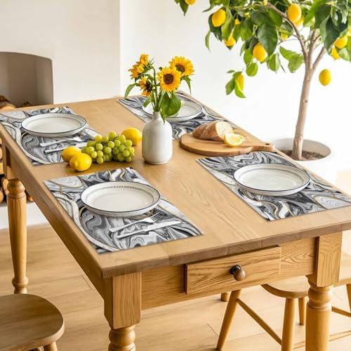 Abstract Gray Gold Marble Texture Placemats Set of 6 Washable Table