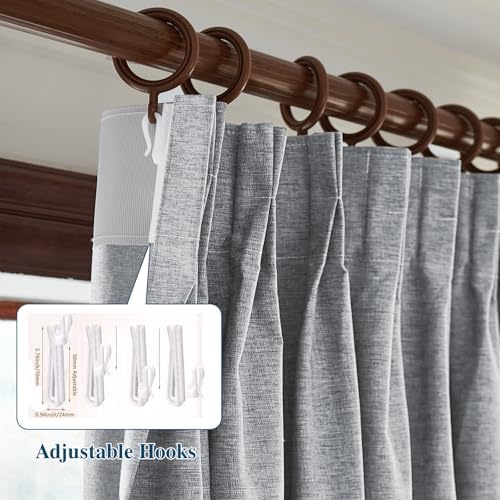 LETAU Grey Curtains 108 inches Long, Pinch Pleated 100% Privacy