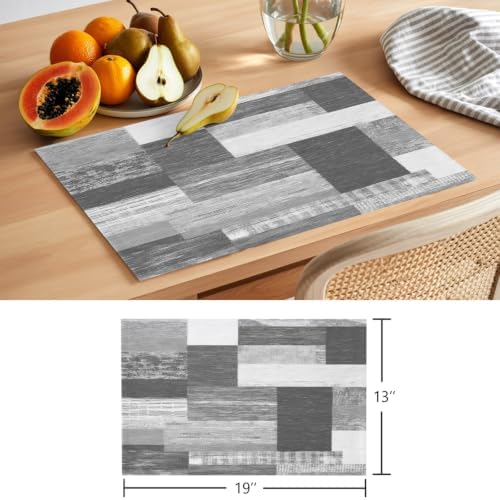 Cotton Linen Placemats for Dining Table Set of 8 Rustic Gray Wood