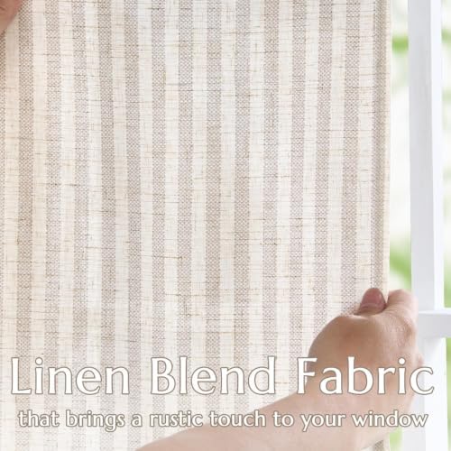 jinchan Linen Curtains 84 Inch Taupe Grey Stripe on Beige Back Tab 4